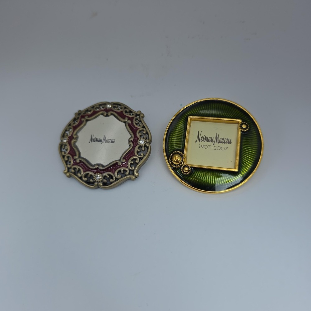 Neiman‎ Marcus Enamel Rhinestone Pins Set Green Red Gold Tone Fashion Costume